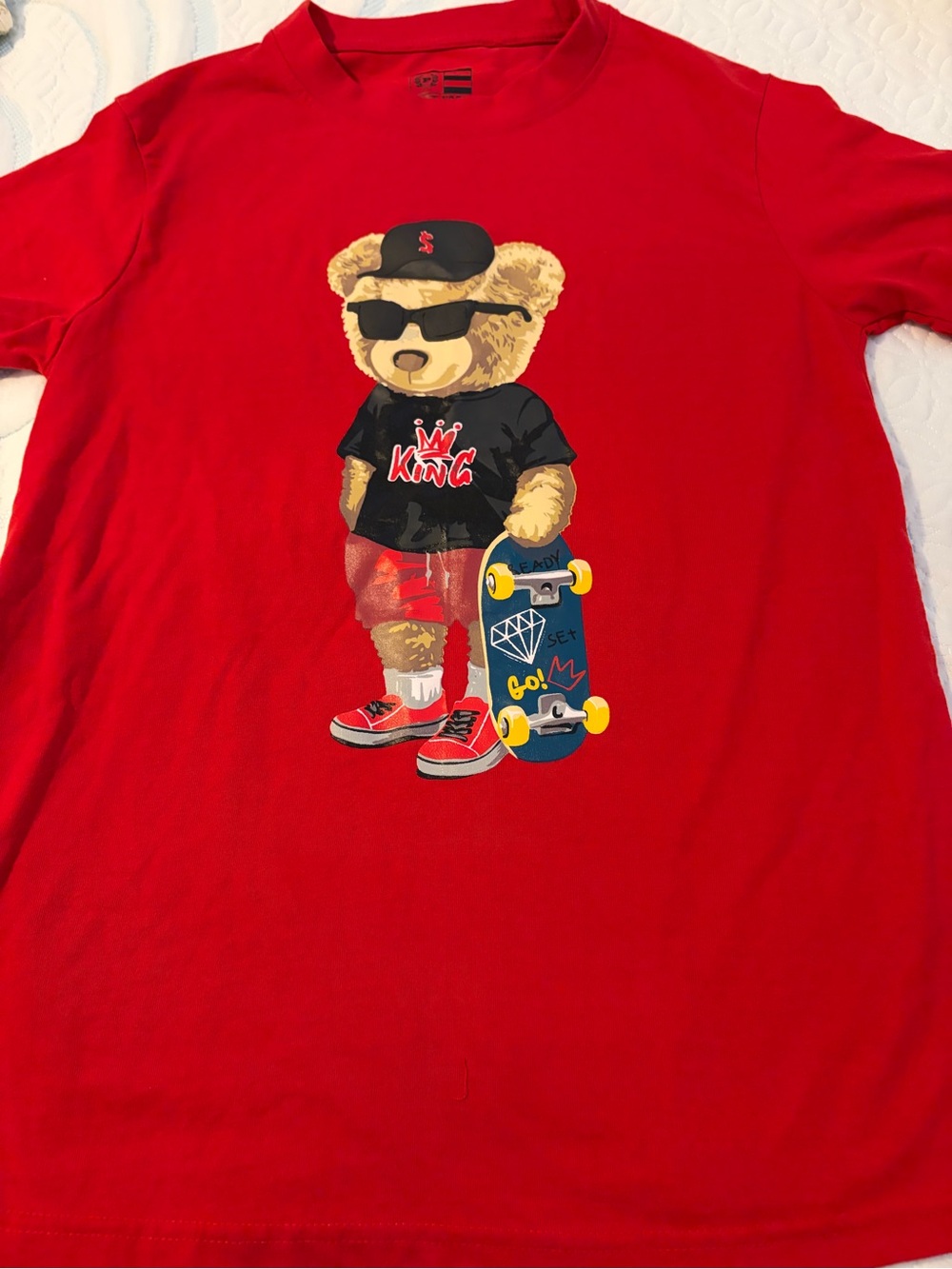 Phat Farm Red Tee with Bear Skateboard Graphic